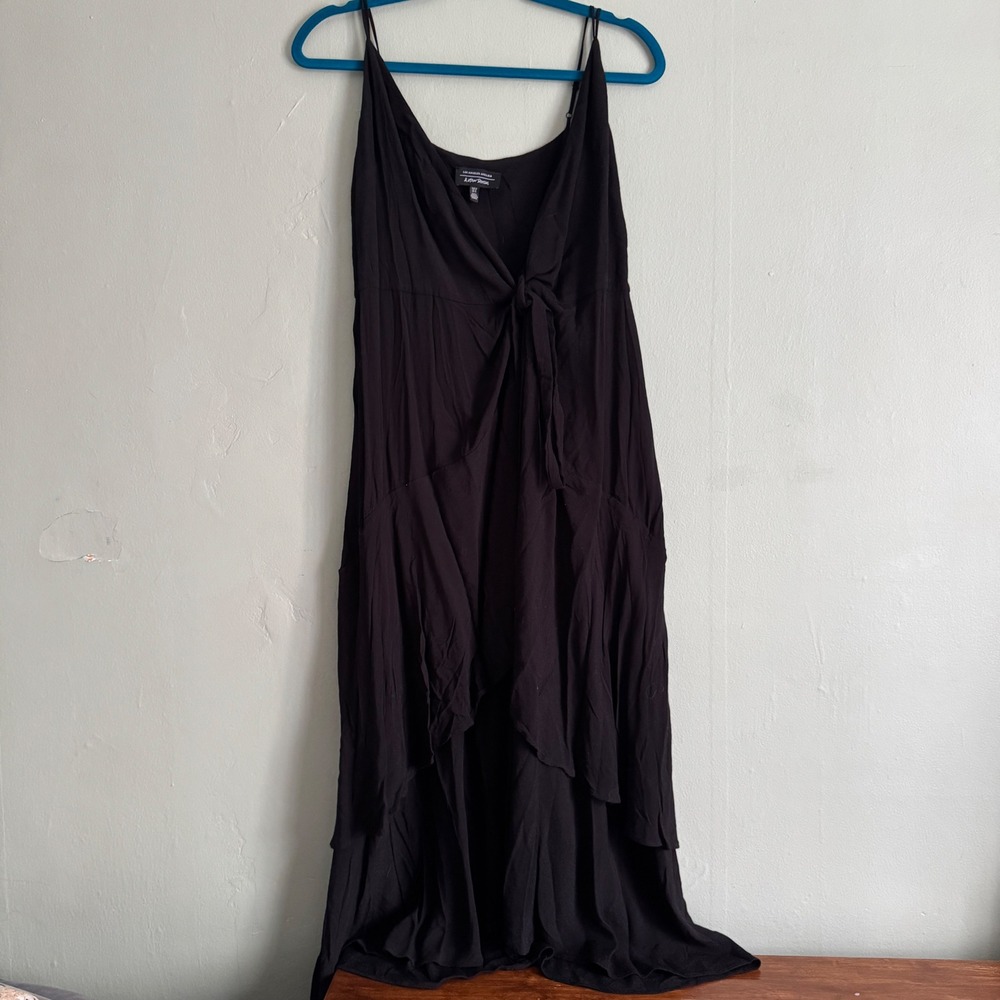 &Other Stories Atelier Black Tie Front High Low Midi Wrap Dress US10 M/L strappy